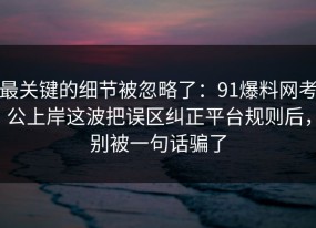 最关键的细节被忽略了：91爆料网考公上岸这波把误区纠正平台规则后，别被一句话骗了