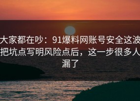 大家都在吵：91爆料网账号安全这波把坑点写明风险点后，这一步很多人漏了