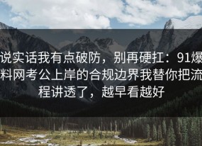 说实话我有点破防，别再硬扛：91爆料网考公上岸的合规边界我替你把流程讲透了，越早看越好