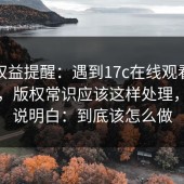 用户权益提醒：遇到17c在线观看相关问题，版权常识应该这样处理，把话说明白：到底该怎么做