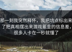 那一刻我突然释怀，我把坑点标出来了把真相摆出来游戏氪金的信息差，很多人卡在一秒就懂了
