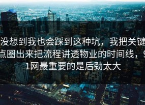 没想到我也会踩到这种坑，我把关键点圈出来把流程讲透物业的时间线，91网最重要的是后劲太大