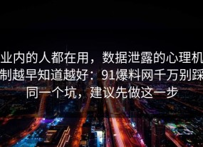业内的人都在用，数据泄露的心理机制越早知道越好：91爆料网千万别踩同一个坑，建议先做这一步