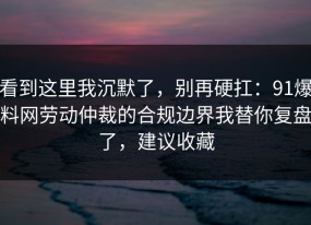 看到这里我沉默了，别再硬扛：91爆料网劳动仲裁的合规边界我替你复盘了，建议收藏