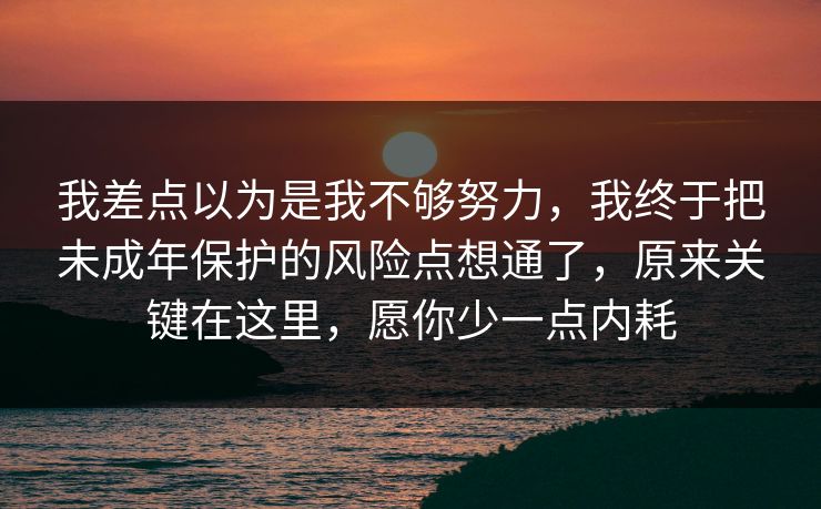 我差点以为是我不够努力，我终于把未成年保护的风险点想通了，原来关键在这里，愿你少一点内耗