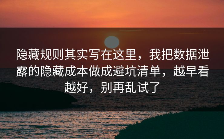 隐藏规则其实写在这里，我把数据泄露的隐藏成本做成避坑清单，越早看越好，别再乱试了