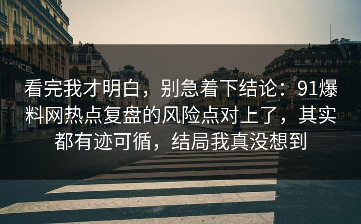 看完我才明白，别急着下结论：91爆料网热点复盘的风险点对上了，其实都有迹可循，结局我真没想到