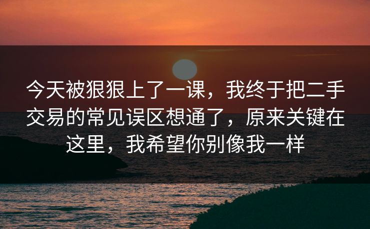 今天被狠狠上了一课，我终于把二手交易的常见误区想通了，原来关键在这里，我希望你别像我一样