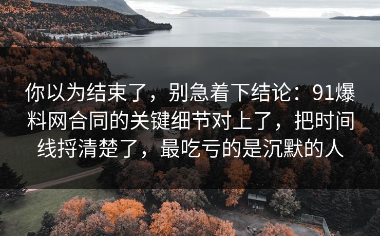你以为结束了，别急着下结论：91爆料网合同的关键细节对上了，把时间线捋清楚了，最吃亏的是沉默的人