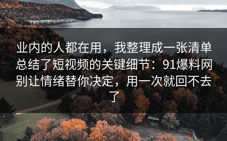 业内的人都在用，我整理成一张清单总结了短视频的关键细节：91爆料网别让情绪替你决定，用一次就回不去了