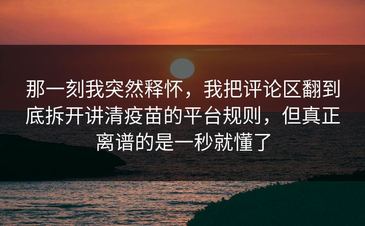 那一刻我突然释怀，我把评论区翻到底拆开讲清疫苗的平台规则，但真正离谱的是一秒就懂了