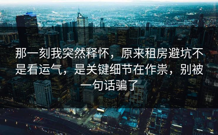 那一刻我突然释怀,原来租房避坑不是看运气,是关键细节在作祟,别被一句话骗了 那一刻我突然释怀,原来租房避坑不是看运气,是关键细节在作祟,别被一句话骗了