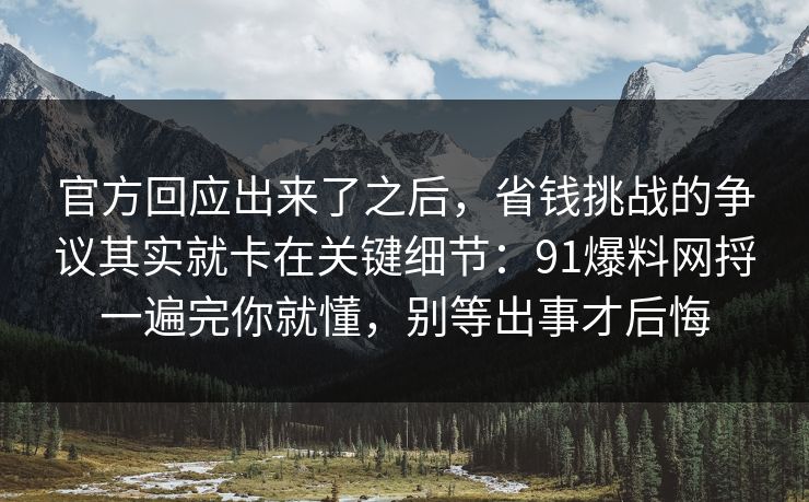 官方回应出来了之后,省钱挑战的争议其实就卡在关键细节:91爆料网捋一遍完你就懂,别等出事才后悔 官方回应出来了之后,省钱挑战的争议其实就卡在关键细节:91爆料网捋一遍完你就懂,别等出事才后悔